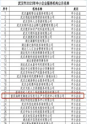 武汉市2023年中小企业服务机构（名单）